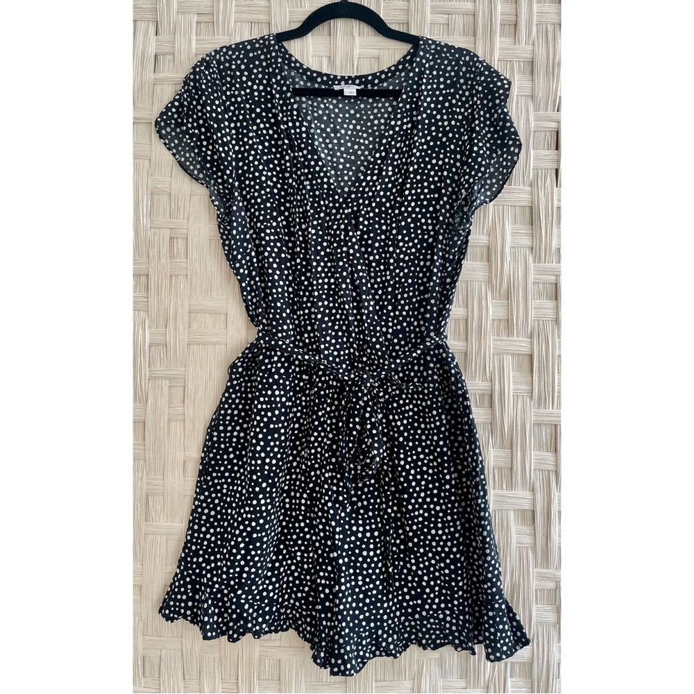LOFT Black Polka Dot Short Sleeve Romper